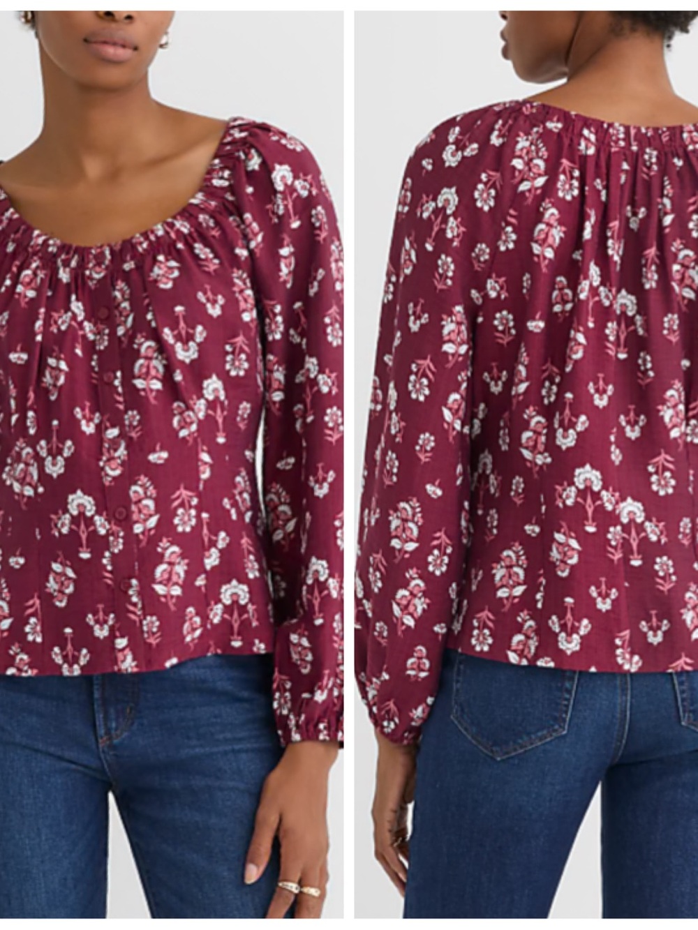 NEW Loft Floral Cinched Scoop Neck Top XL Cranberry Bliss NWT
